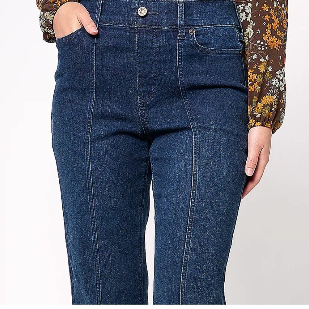 NEW Denim & Co. Cozy Touch Denim Regular Relaxed Straight Jeans 10 Dark Wash - Picture 5 of 8